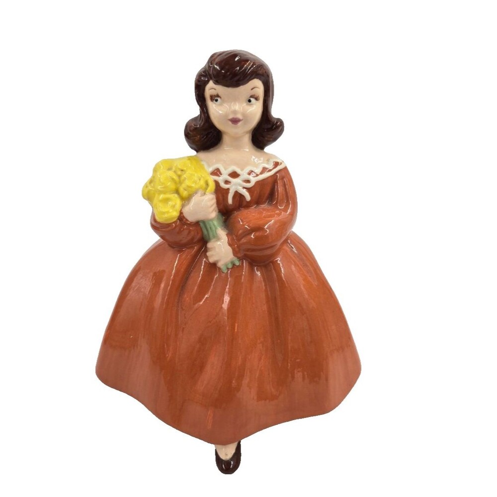 1976 Holland Mold Girl  - Jackie Kennedy Look  - Orange Dress w Glower Bouquet
